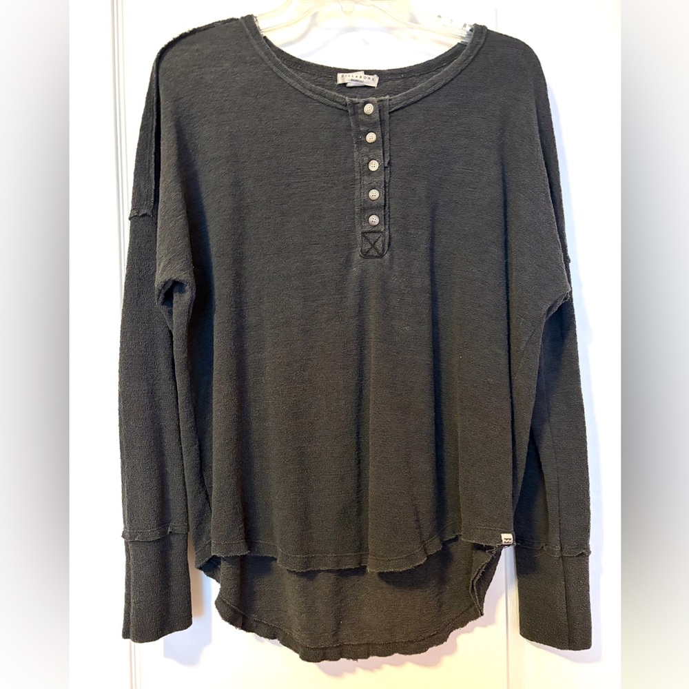 Billabong Button Henley‎ Charcoal dip dye🖤 Cotton Long Sleeves Size M
